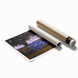 Extra large rolled print of a Louisiana scenery with soft floral details, in muted green and brown tones.