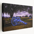Large art depicting a Louisiana bayou scene on stretched canvas, featuring muted green and blue tones.