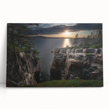 Black and white photo of Acadia National Park on a large stretched canvas, ideal for kitchen wall art.