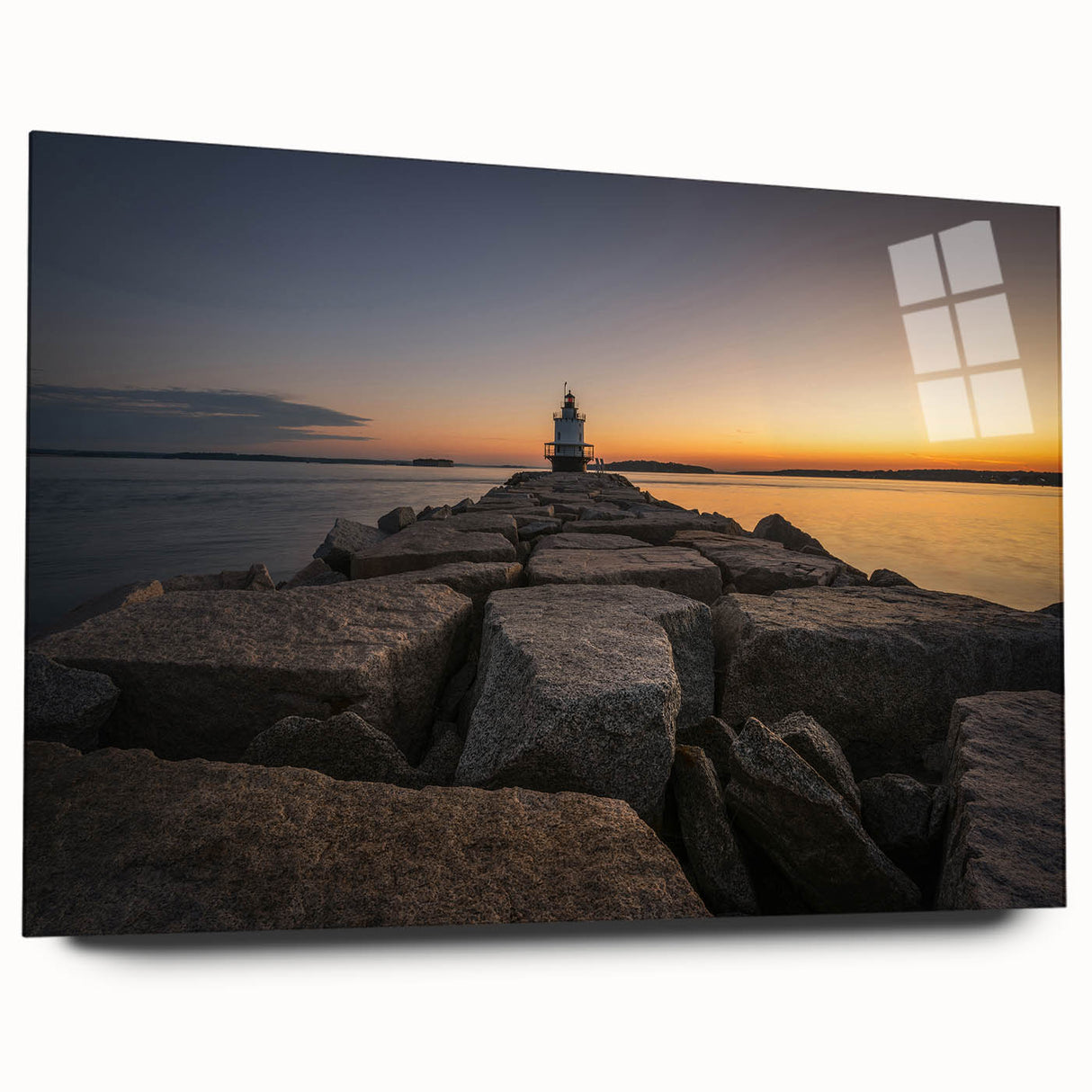 Acrylic print of a serene Maine landscape in soft blue and green tones, ideal for bedroom or dining room art.