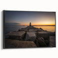 Black and white framed canvas depicting a vintage Maine landscape, ideal for bedroom wall art.