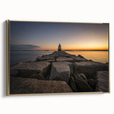 Framed canvas featuring a vintage-style landscape of Maine with muted gold and black tones, ideal for bedroom wall decor.