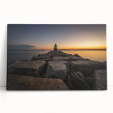 Black and white photo of a Maine coastline on stretched canvas, suitable as large kitchen wall art.