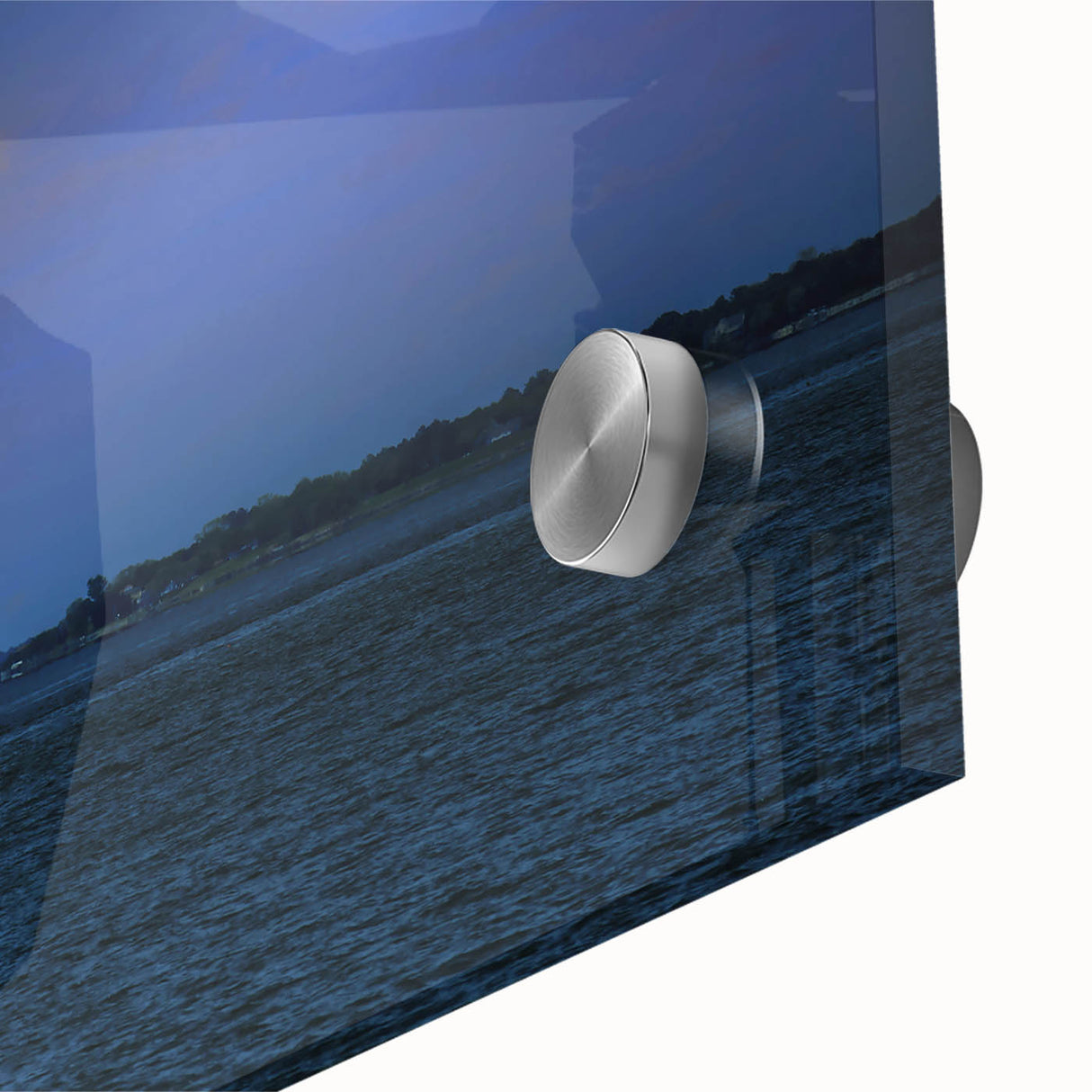 Large abstract wall art depicting Annapolis scenery in muted blue and gray tones on acrylic glass.