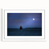 Abstract art print of Annapolis scenery in muted blue and gray tones on a white framed canvas.