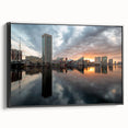 Black and white landscape art painting of Baltimore, printed on framed canvas, suitable for bedroom wall decor.