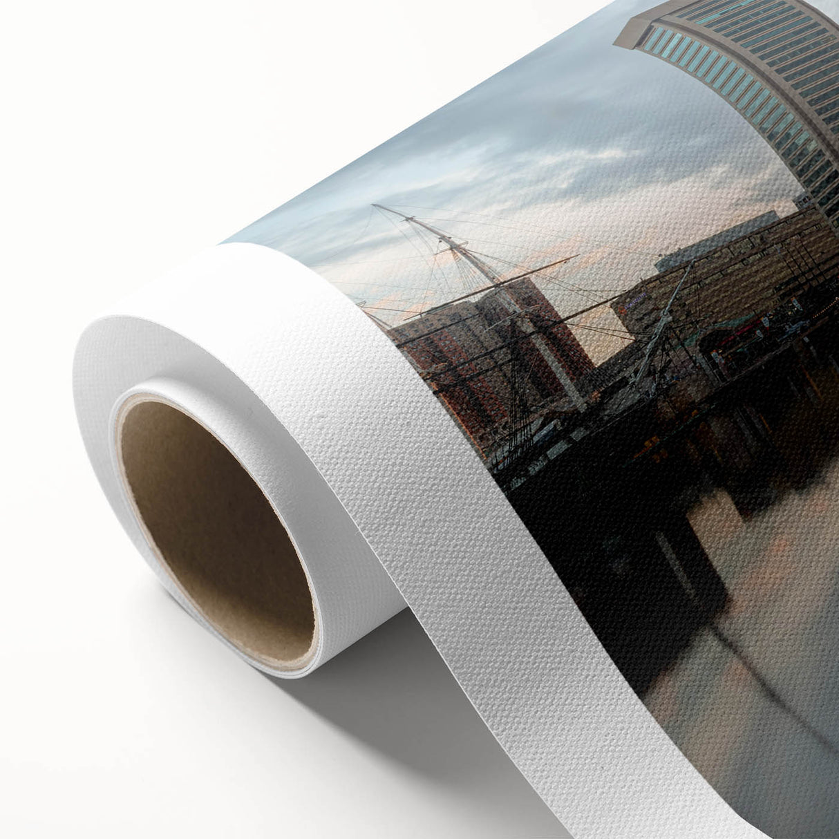 Art Deco style poster of Baltimore skyline in pastel shades on rolled canvas, ideal for nursery wall art.