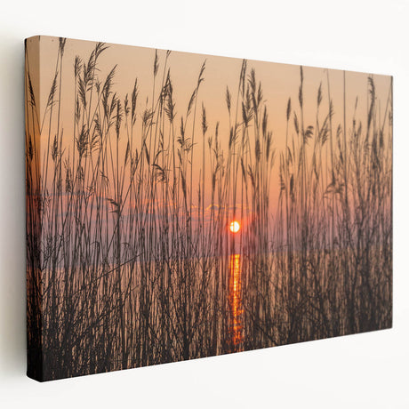Chesapeake Bay landscape on stretched canvas featuring soft blue and green tones, suitable for kitchen wall art.