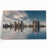 Black and white stretched canvas of Detroit skyline, ideal for kitchen wall art or bedroom ambiance.