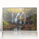 Acrylic print of Michigan's Upper Peninsula in art deco style, framed in white, ideal for modern nursery decor.