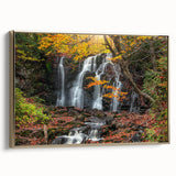 Framed canvas wall art depicting a serene Michigan Upper Peninsula landscape in muted earth tones, ideal for bedroom decor.