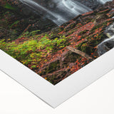 Art deco poster of Michigan's Upper Peninsula in muted green and blue tones on rolled canvas.