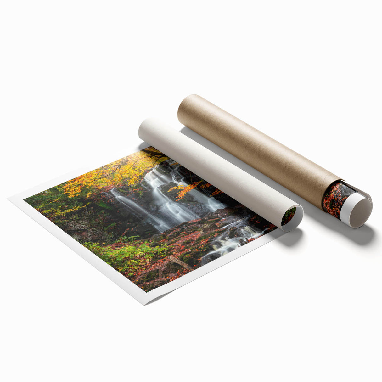 Extra large rolled print of Michigan's Upper Peninsula with lush greenery and water, ideal for classy bathroom wall art.