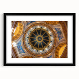 Extra large abstract art print depicting colorful, textured Minneapolis skyline on a framed black mat.