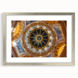Extra large abstract art print of Minneapolis skyline in textured silver frame, featuring cool blue and gray tones.