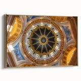 Framed canvas wall art featuring a vintage-style Minneapolis landscape in black and gold, suitable for bedroom decor.