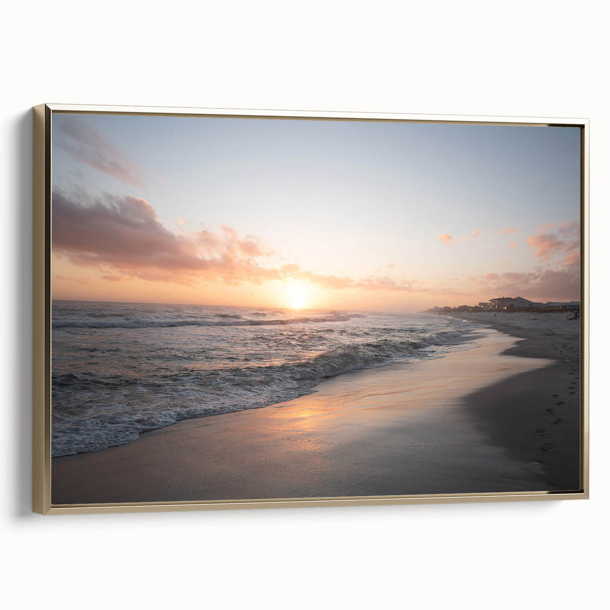 Framed canvas landscape art painting depicting a Mississippi scene in muted gold and black tones.