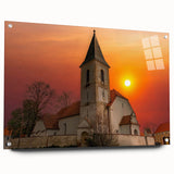 Acrylic print of Kansas City skyline in muted blues and grays, suitable for dining room or bedroom decor.