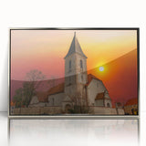 Mid-century modernist art depicting Kansas City skyline in muted gray, acrylic print framed in silver.