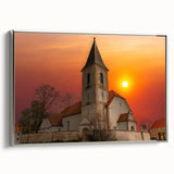 Framed canvas of Kansas City skyline in vintage poster style with vibrant, colorful palette, ideal for living room decor.