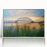 Art deco style St. Louis skyline depicted in muted tones on a framed acrylic, ideal for modern nursery wall art.