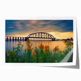 Rolled print of St. Louis skyline with muted blue and gray tones, ideal for art wall dining room.