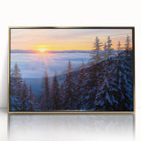 Large art print of a Montana landscape in muted earth tones, framed in gold acrylic, suitable for modern art wall decor.