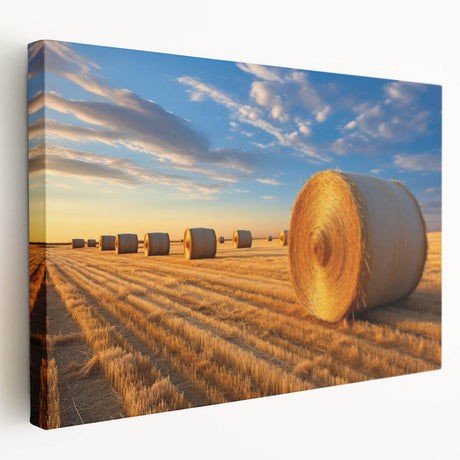 Side view of a large stretched canvas featuring a serene Nebraska landscape in soft earth tones.