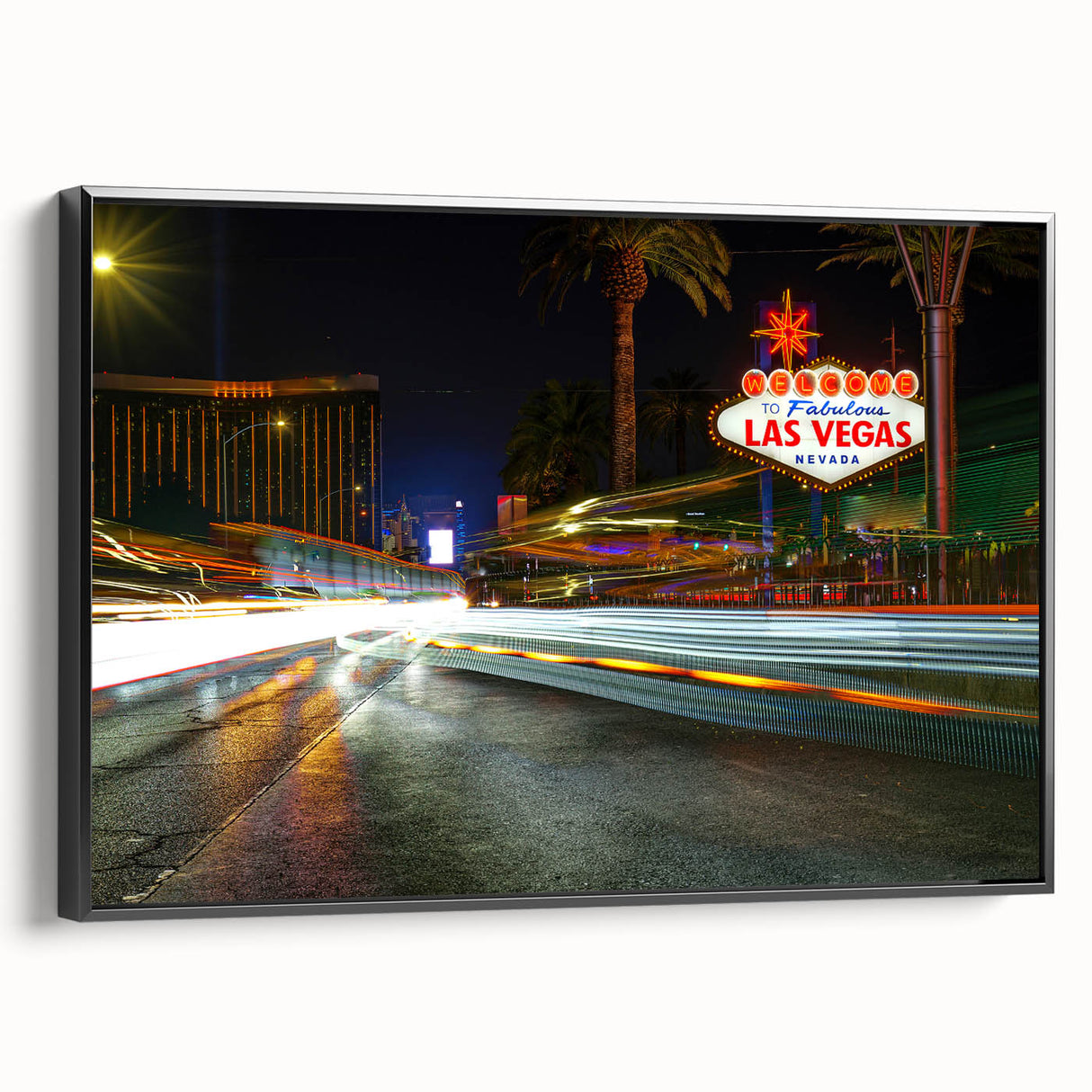 Black and white wall art of Las Vegas landscape, framed canvas, ideal for bedroom decor.