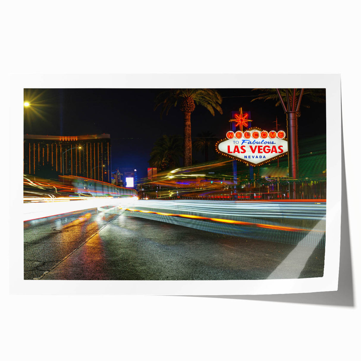 Extra large rolled print of Las Vegas scenery in vibrant twilight hues, ideal for art wall dining room.
