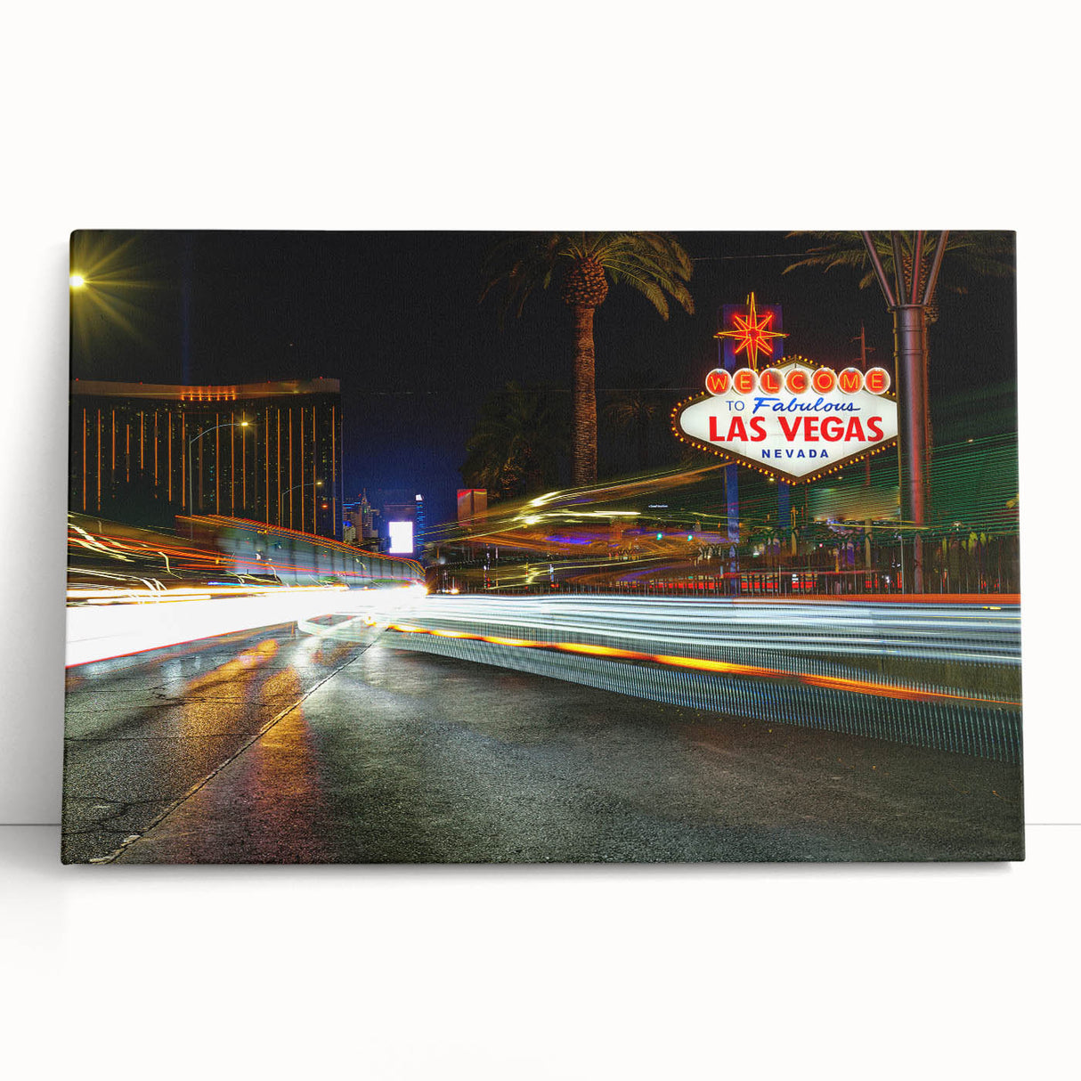 Black and white stretched canvas of the Las Vegas skyline, ideal for kitchen wall art or bedroom decor.
