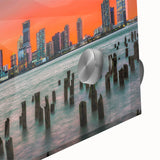 Large abstract wall art featuring mid-century modernist style New Jersey scenery in muted earth tones on acrylic glass.