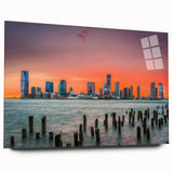 Acrylic print of a large abstract design in blue and gray tones, suitable for bedroom or dining room decor.