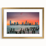 Extra large abstract art print of a textured New Jersey scenery, in a gold frame with mat, ideal for living room decor.