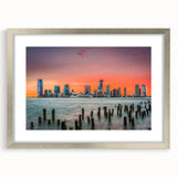 Textured abstract art print of New Jersey scenery in a silver frame, suitable for bedroom art.
