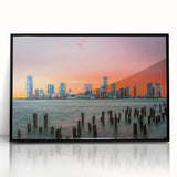 Large abstract wall art featuring a mid-century modernist design in muted earth tones, framed in black acrylic.