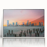 Art deco poster of New Jersey scenery in muted earth tones on a framed acrylic, suitable for modern nursery wall decor.