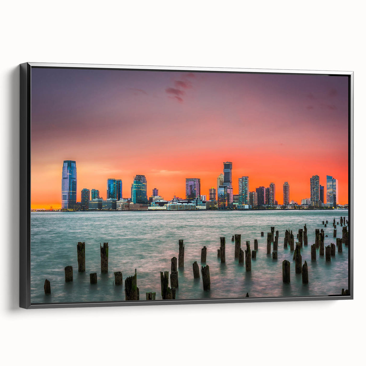Black and white vintage poster art of a New Jersey landscape on framed canvas, ideal for bedroom wall decor.