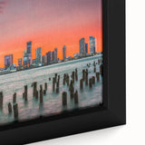 Black wall art featuring a textured New Jersey scenery in colorful hues on a framed canvas, ideal for living room decor.
