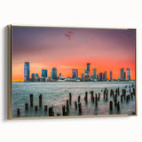 Framed canvas depicting a vintage-style New Jersey landscape in black and gold tones, ideal for bedroom wall art.