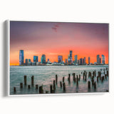 Vintage poster art of a New Jersey scenery in vibrant colors, framed canvas ideal for living room decor.