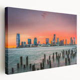 Scenic New Jersey landscape on stretched canvas, featuring muted green and blue tones, suitable for kitchen wall art.
