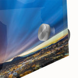 Large abstract wall art featuring vibrant desert hues of New Mexico on acrylic glass, suitable for dining room ambiance.