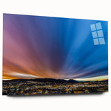 Large abstract wall art depicting a New Mexico landscape in muted earth tones on acrylic glass.