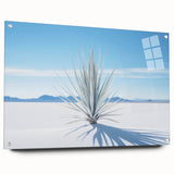 Acrylic print of the White Sands in New Mexico featuring soft blue and white tones, ideal for dining room art.