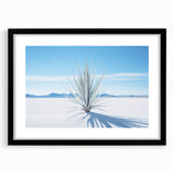 Abstract art print of colorful textured scenery, showing White Sands, New Mexico, in vibrant hues on a large framed canvas.