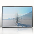 Framed acrylic print of a large abstract depiction of White Sands, New Mexico, in muted earth tones.