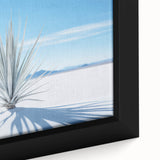 Extra large framed canvas featuring a black and colorful textured depiction of White Sands, New Mexico.