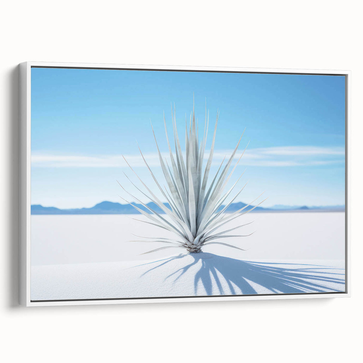 Vintage poster art of White Sands, New Mexico in colorful hues on a large framed canvas, ideal for living room decor.