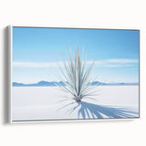 Vintage poster art of White Sands, New Mexico in colorful hues on a large framed canvas, ideal for living room decor.